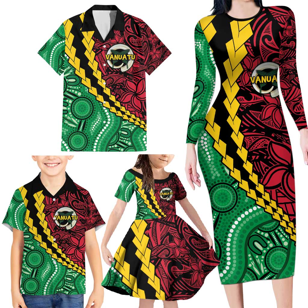 Vanuatu Personalized Tribal Family Matching Long Sleeve Bodycon Dress and Hawaiian Shirt Aboriginal Inspired Mix Style - Polynesian Pride