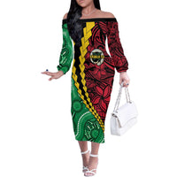 Vanuatu Personalized Tribal Family Matching Off The Shoulder Long Sleeve Dress and Hawaiian Shirt Aboriginal Inspired Mix Style - Polynesian Pride