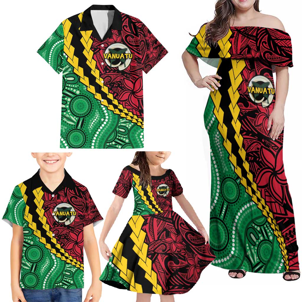 Vanuatu Personalized Tribal Family Matching Off Shoulder Maxi Dress and Hawaiian Shirt Aboriginal Inspired Mix Style - Polynesian Pride