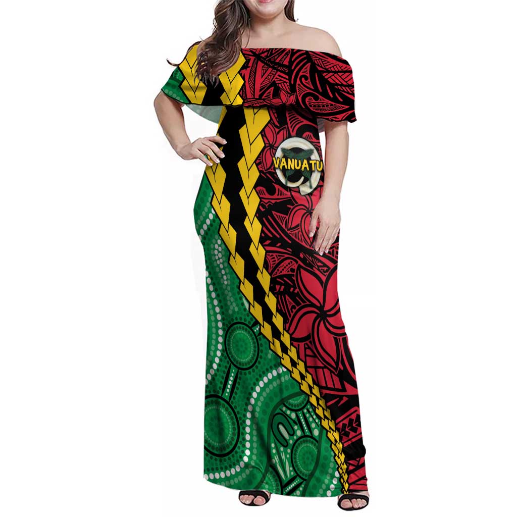 Vanuatu Personalized Tribal Family Matching Off Shoulder Maxi Dress and Hawaiian Shirt Aboriginal Inspired Mix Style - Polynesian Pride