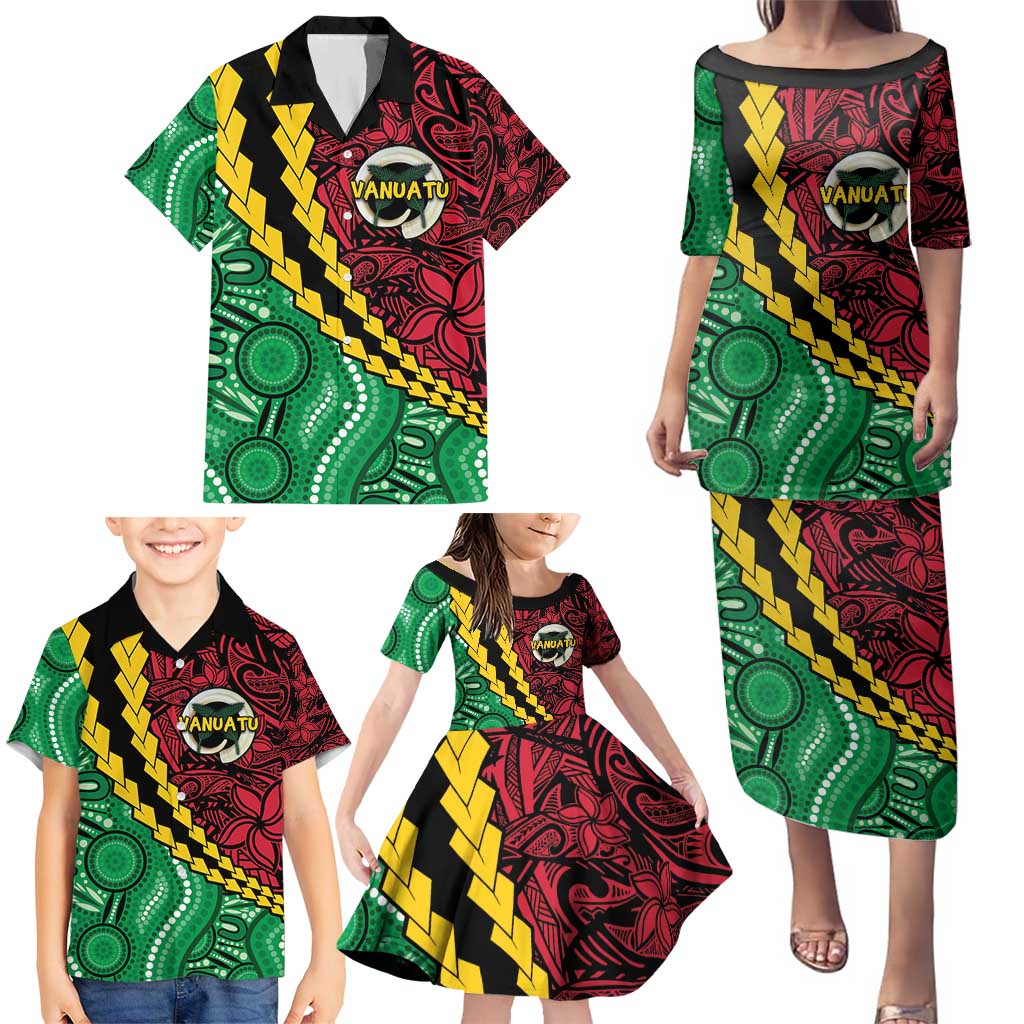 Vanuatu Personalized Tribal Family Matching Puletasi and Hawaiian Shirt Aboriginal Inspired Mix Style - Polynesian Pride