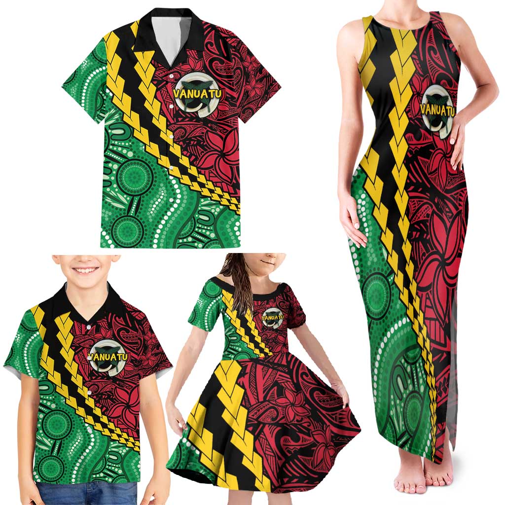 Vanuatu Personalized Tribal Family Matching Tank Maxi Dress and Hawaiian Shirt Aboriginal Inspired Mix Style - Polynesian Pride