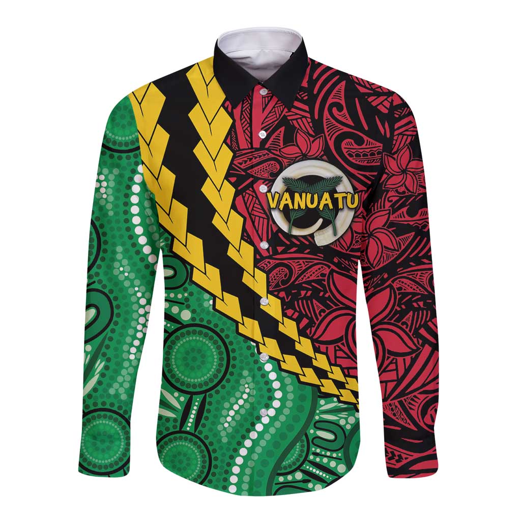 Vanuatu Personalized Tribal Long Sleeve Button Shirt Aboriginal Inspired Mix Style - Polynesian Pride
