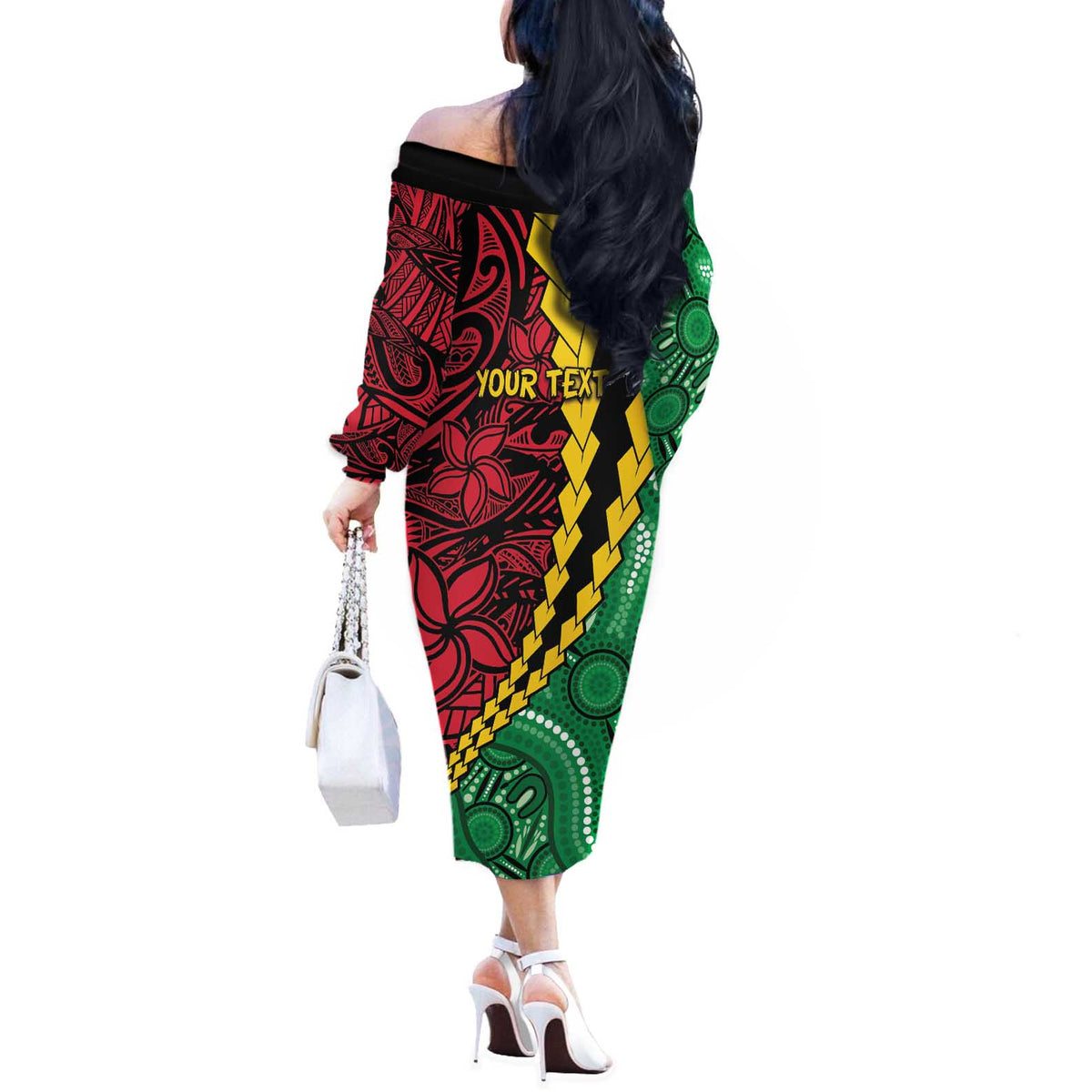 Vanuatu Personalized Tribal Off The Shoulder Long Sleeve Dress Aboriginal Inspired Mix Style - Polynesian Pride