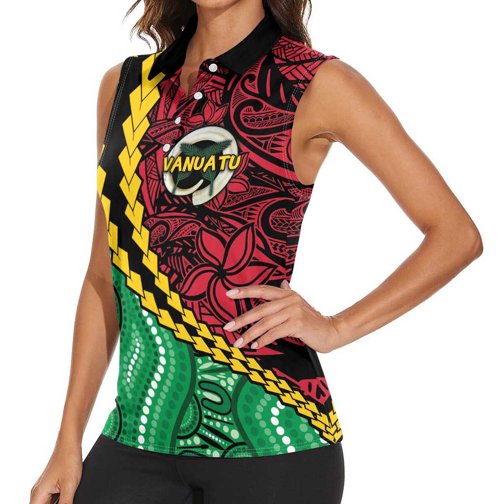 Vanuatu Personalized Tribal Women Sleeveless Polo Shirt Aboriginal Inspired Mix Style - Polynesian Pride
