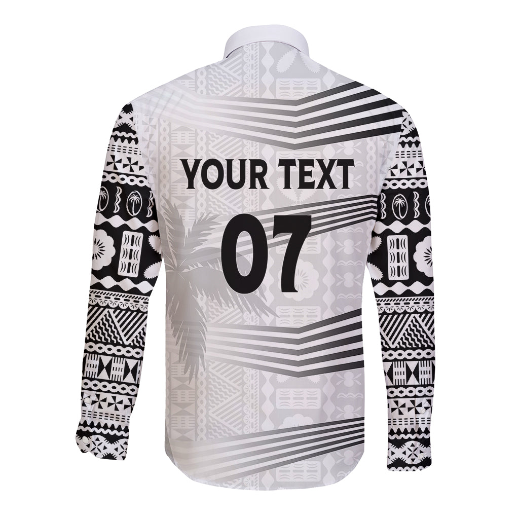 Personalised Fiji Rugby Long Sleeve Button Shirt Kaiviti WC 2023 Jersey Replica - White LT7 - Polynesian Pride