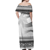 Personalised Fiji Rugby Off Shoulder Maxi Dress Kaiviti WC 2023 Jersey Replica - White LT7 - Polynesian Pride