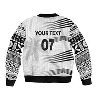 Personalised Fiji Rugby Sleeve Zip Bomber Jacket Kaiviti WC 2023 Jersey Replica - White LT7 - Polynesian Pride