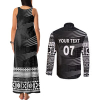 Personalised Fiji Rugby Couples Matching Tank Maxi Dress and Long Sleeve Button Shirts Kaiviti WC 2023 Jersey Replica - Black LT7 - Polynesian Pride