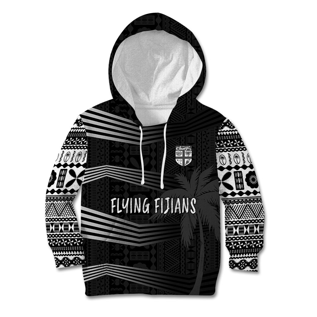 Personalised Fiji Rugby Kid Hoodie Kaiviti WC 2023 Jersey Replica - Black LT7 Hoodie Black - Polynesian Pride