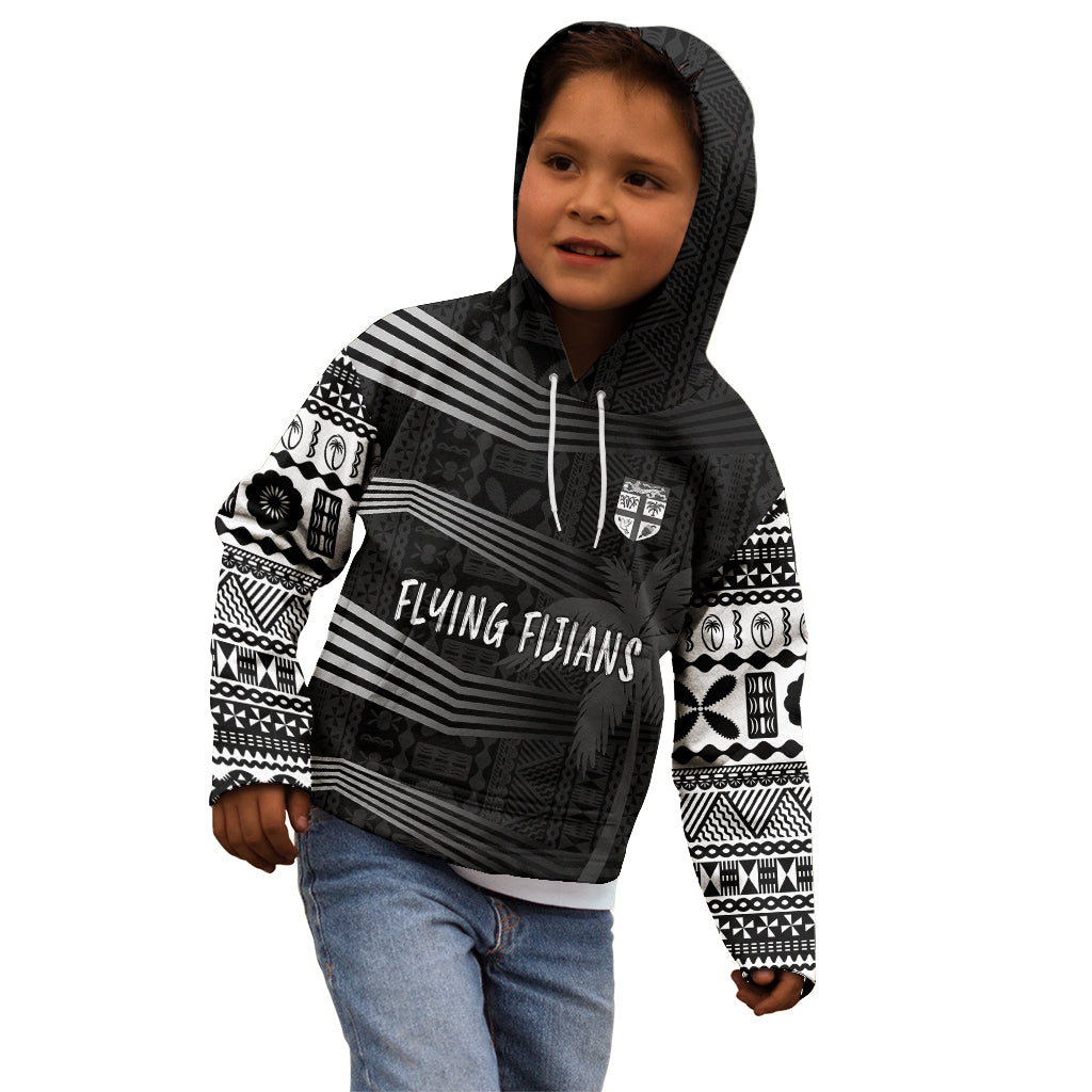 Personalised Fiji Rugby Kid Hoodie Kaiviti WC 2023 Jersey Replica - Black LT7 - Polynesian Pride