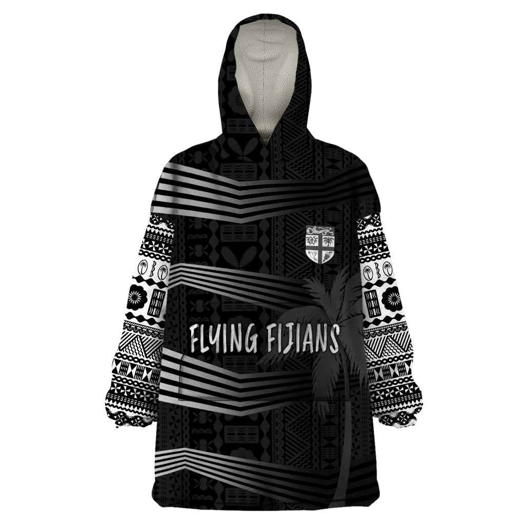 Personalised Fiji Rugby Wearable Blanket Hoodie Kaiviti WC 2023 Jersey Replica - Black LT7 One Size Black - Polynesian Pride