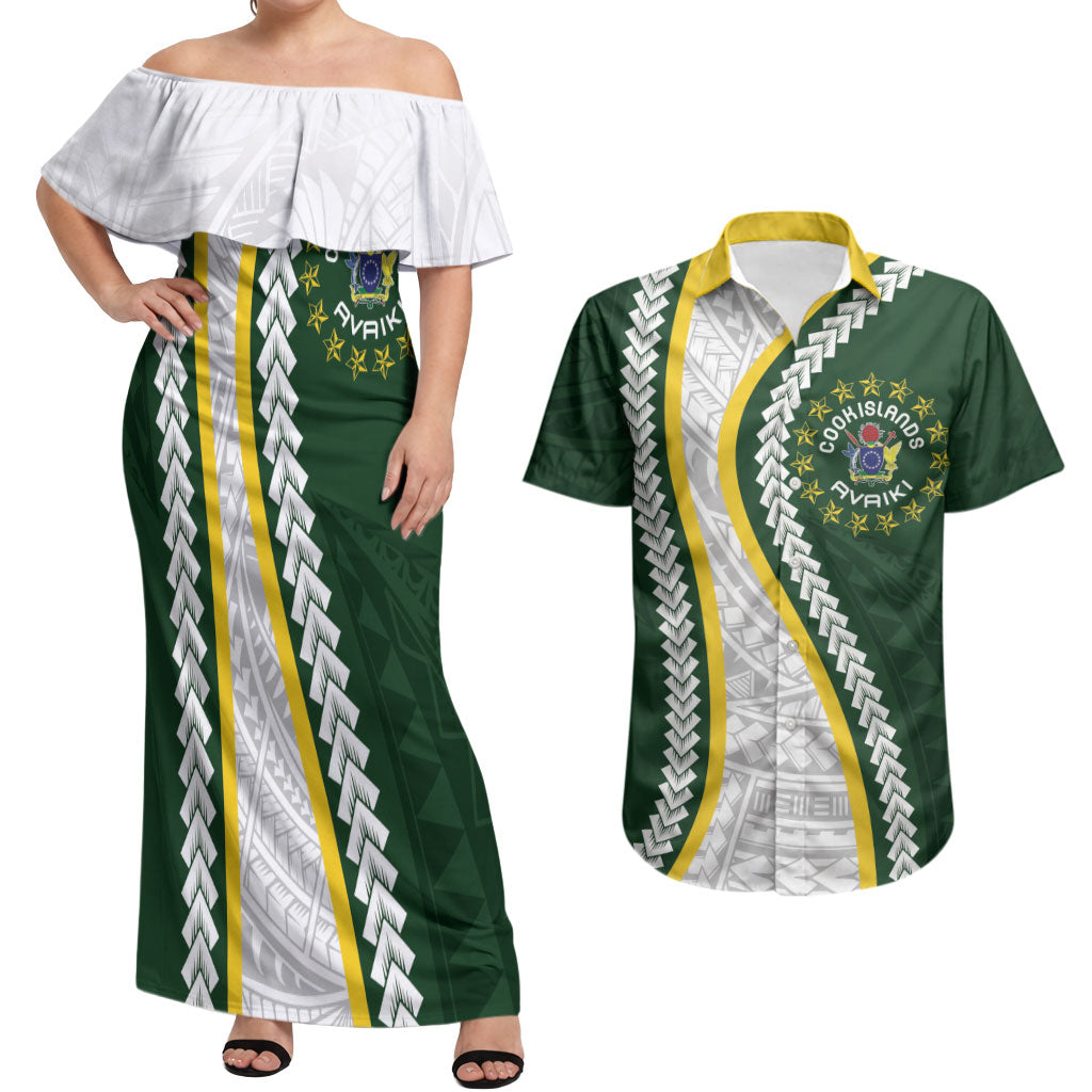 Cook Islands Rugby Personalized Avaiki Couples Matching Off Shoulder Maxi Dress and Hawaiian Shirt GO Kuki