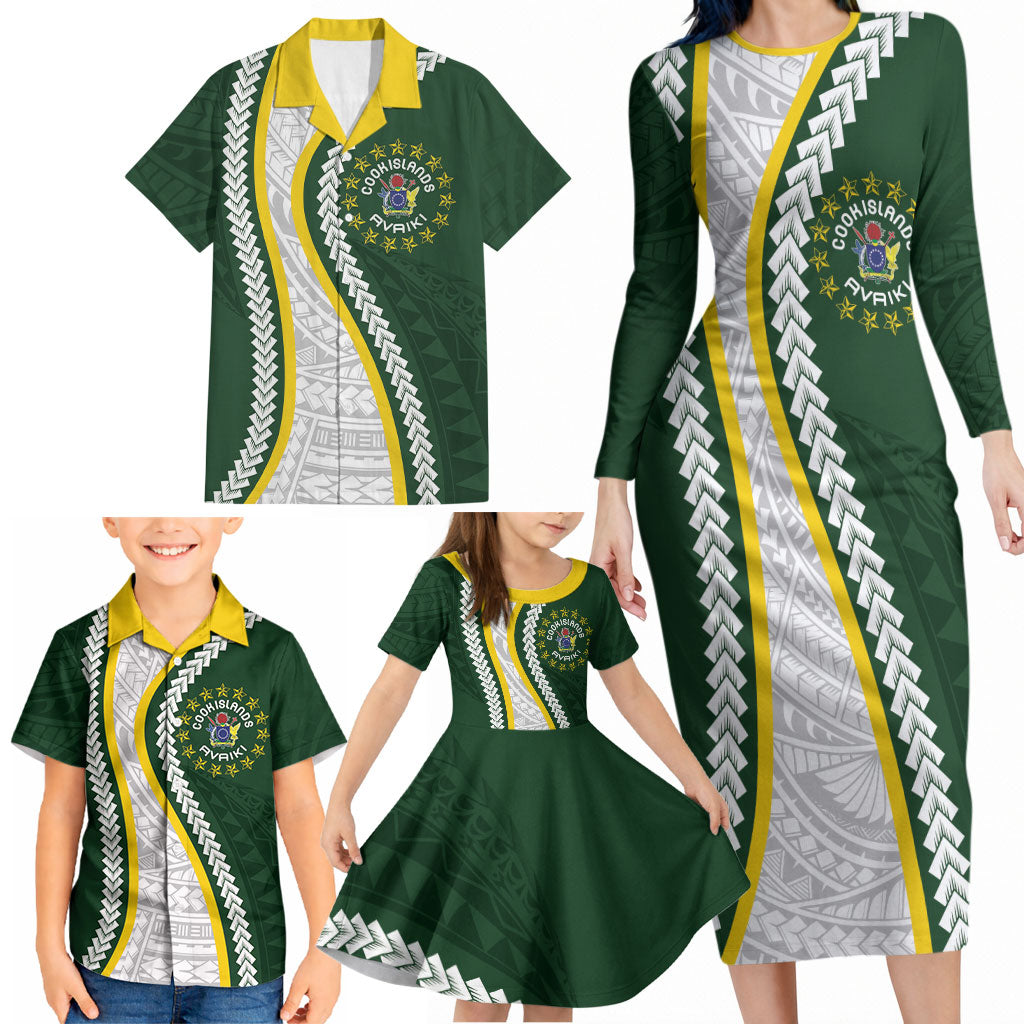 Cook Islands Rugby Personalized Avaiki Family Matching Long Sleeve Bodycon Dress and Hawaiian Shirt GO Kuki