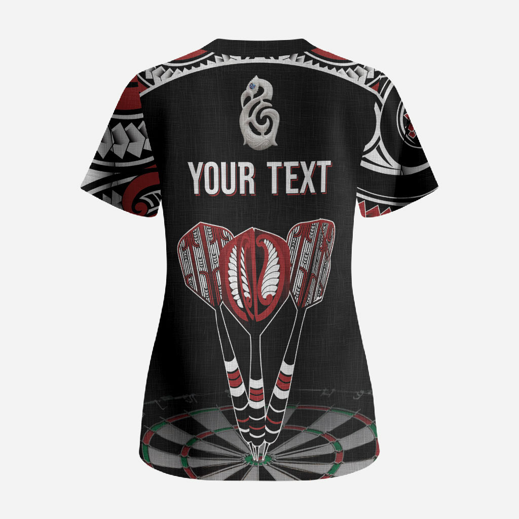 New Zealand Darts Personalized Hei Manaia Scrub Top Classic Kowhaiwhai