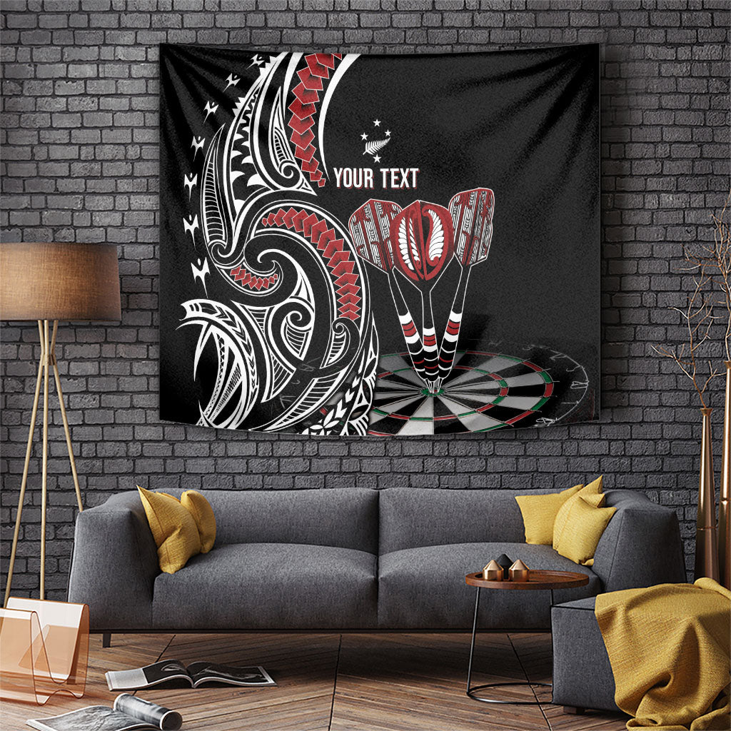 New Zealand Darts Personalized Hei Manaia Tapestry Classic Kowhaiwhai LT7 Black - Polynesian Pride