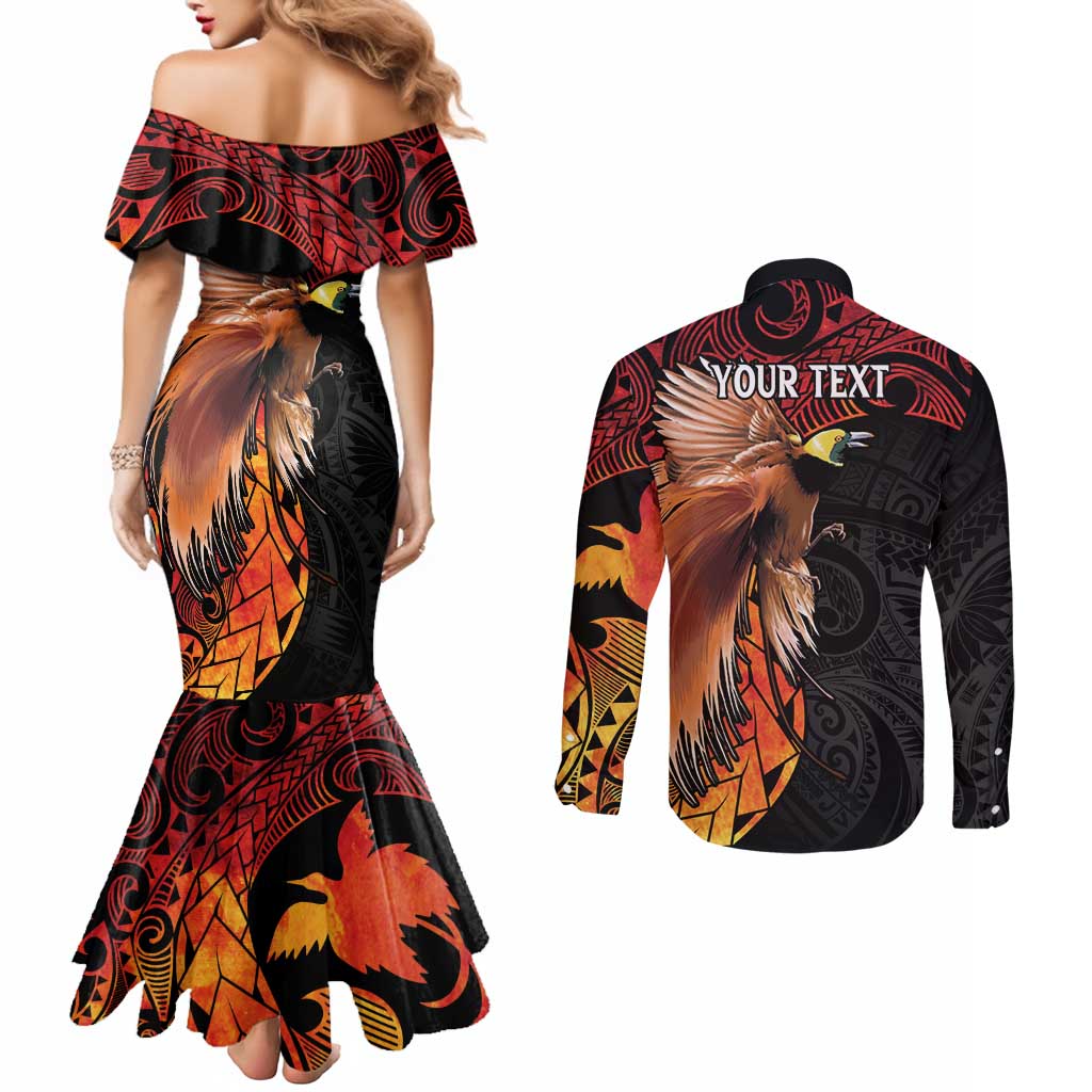 Papua New Guinea Personalised Couples Matching Mermaid Dress and Long Sleeve Button Shirt Grunge Style 49th Independence Anni LT7 - Polynesian Pride