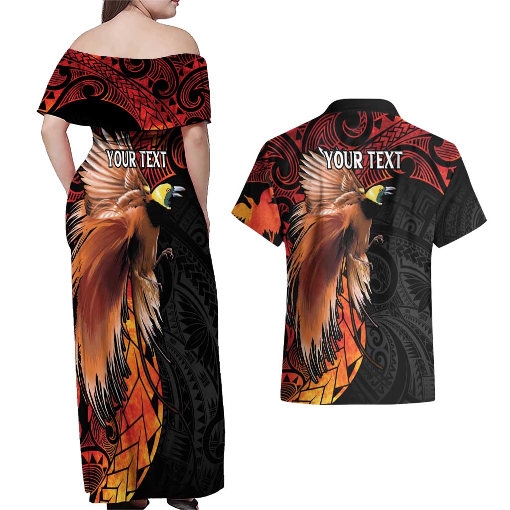 Papua New Guinea Personalised Couples Matching Off Shoulder Maxi Dress and Hawaiian Shirt Grunge Style 49th Independence Anni LT7 - Polynesian Pride