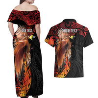 Papua New Guinea Personalised Couples Matching Off Shoulder Maxi Dress and Hawaiian Shirt Grunge Style 49th Independence Anni LT7 - Polynesian Pride