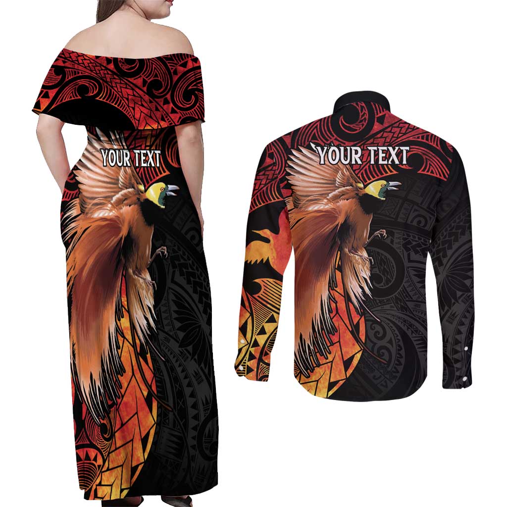 Papua New Guinea Personalised Couples Matching Off Shoulder Maxi Dress and Long Sleeve Button Shirt Grunge Style 49th Independence Anni LT7 - Polynesian Pride