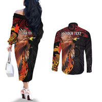 Papua New Guinea Personalised Couples Matching Off The Shoulder Long Sleeve Dress and Long Sleeve Button Shirt Grunge Style 49th Independence Anni LT7 - Polynesian Pride
