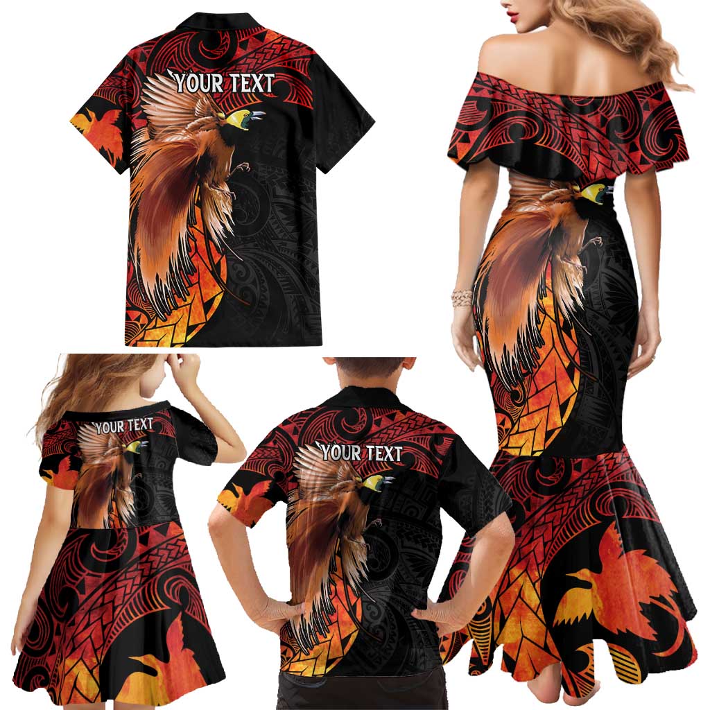 Papua New Guinea Personalised Family Matching Mermaid Dress and Hawaiian Shirt Grunge Style 49th Independence Anni LT7 - Polynesian Pride