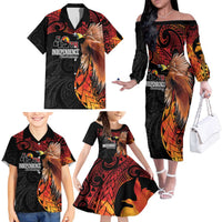 Papua New Guinea Personalised Family Matching Off The Shoulder Long Sleeve Dress and Hawaiian Shirt Grunge Style 49th Independence Anni LT7 - Polynesian Pride
