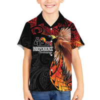 Papua New Guinea Personalised Family Matching Off The Shoulder Long Sleeve Dress and Hawaiian Shirt Grunge Style 49th Independence Anni LT7 Son's Shirt Black Red - Polynesian Pride