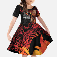 Papua New Guinea Personalised Family Matching Summer Maxi Dress and Hawaiian Shirt Grunge Style 49th Independence Anni LT7 Daughter's Dress Black Red - Polynesian Pride