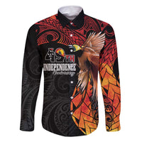Papua New Guinea Personalised Family Matching Summer Maxi Dress and Hawaiian Shirt Grunge Style 49th Independence Anni LT7 Dad's Shirt - Long Sleeve Black Red - Polynesian Pride