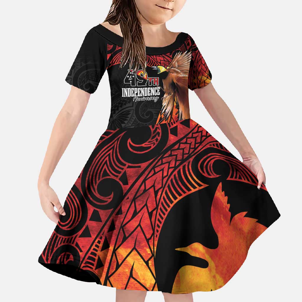 Papua New Guinea Personalised Family Matching Tank Maxi Dress and Hawaiian Shirt Grunge Style 49th Independence Anni LT7 Daughter's Dress Black Red - Polynesian Pride