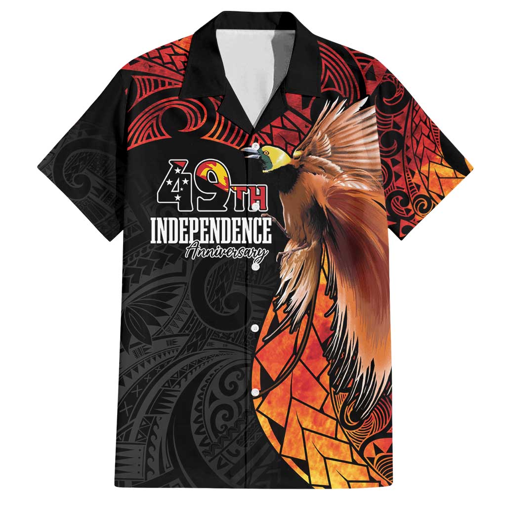 Papua New Guinea Personalised Family Matching Tank Maxi Dress and Hawaiian Shirt Grunge Style 49th Independence Anni LT7 Dad's Shirt - Short Sleeve Black Red - Polynesian Pride