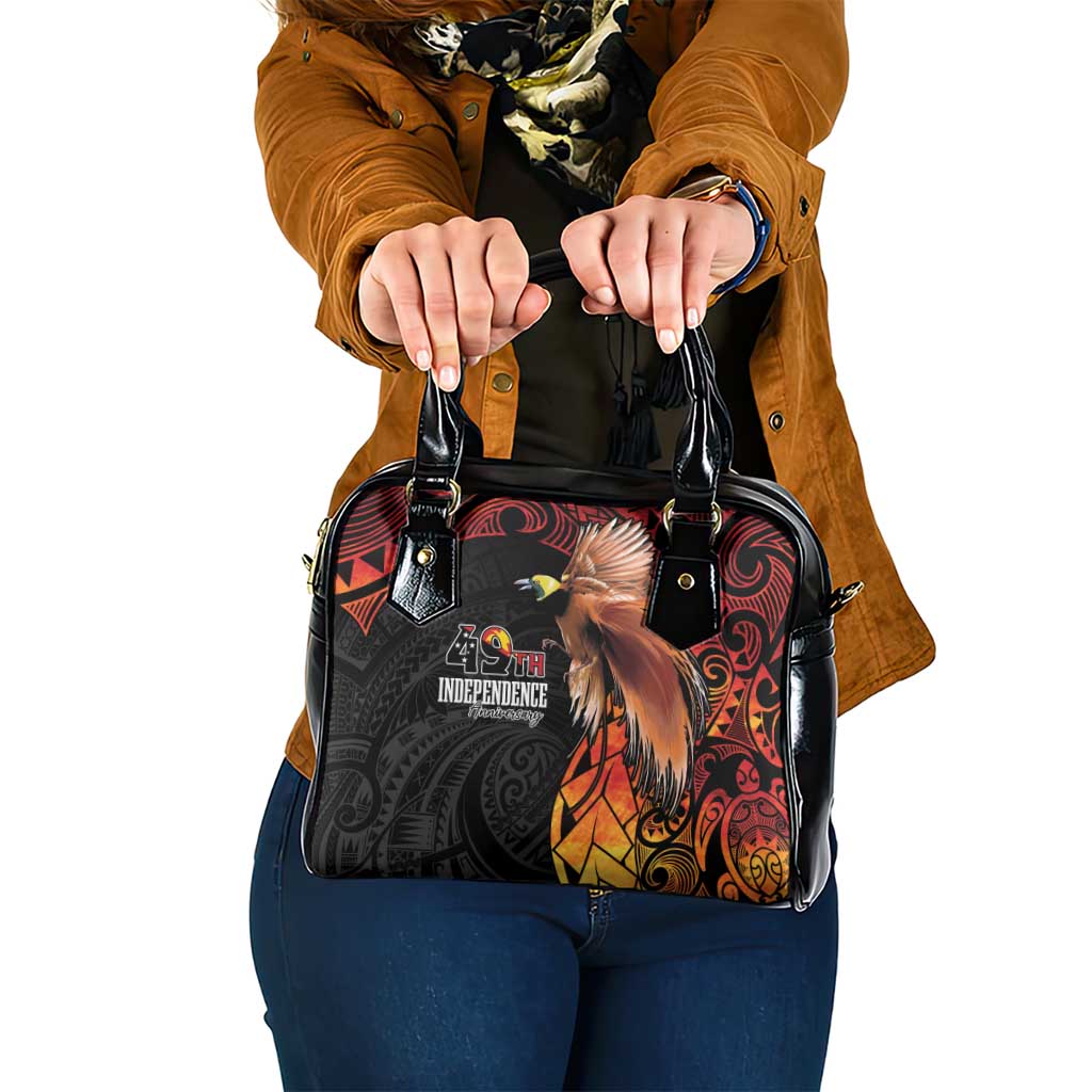 Papua New Guinea Shoulder Handbag Grunge Style 49th Independence Anni LT7 One Size Black Red - Polynesian Pride