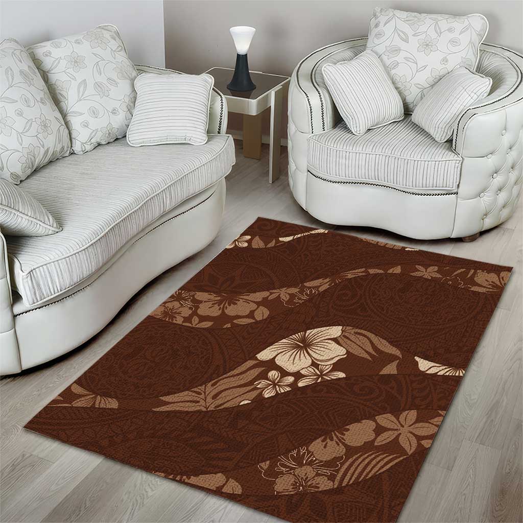 Aloha Hawaii Floral Tapa Area Rug Patchwork Mocha - Polynesian Pride