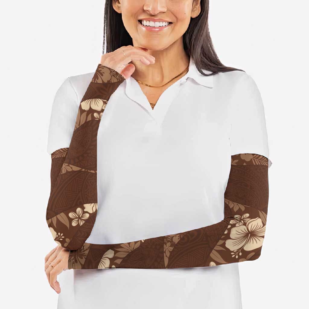 Aloha Hawaii Floral Tapa Arm Sleeves Patchwork Mocha - Polynesian Pride