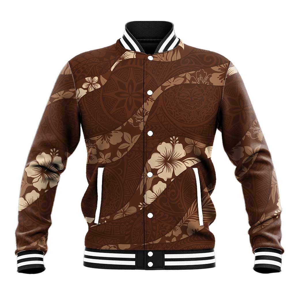 Aloha Hawaii Floral Tapa Baseball Jacket Patchwork Mocha - Polynesian Pride