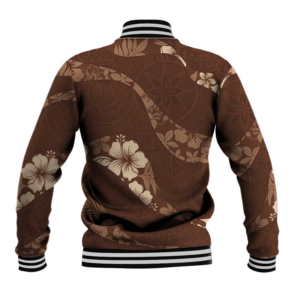 Aloha Hawaii Floral Tapa Baseball Jacket Patchwork Mocha - Polynesian Pride