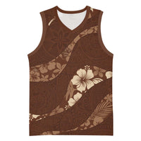 Aloha Hawaii Floral Tapa Basketball Jersey Patchwork Mocha - Polynesian Pride