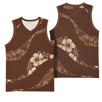 Aloha Hawaii Floral Tapa Basketball Jersey Patchwork Mocha - Polynesian Pride