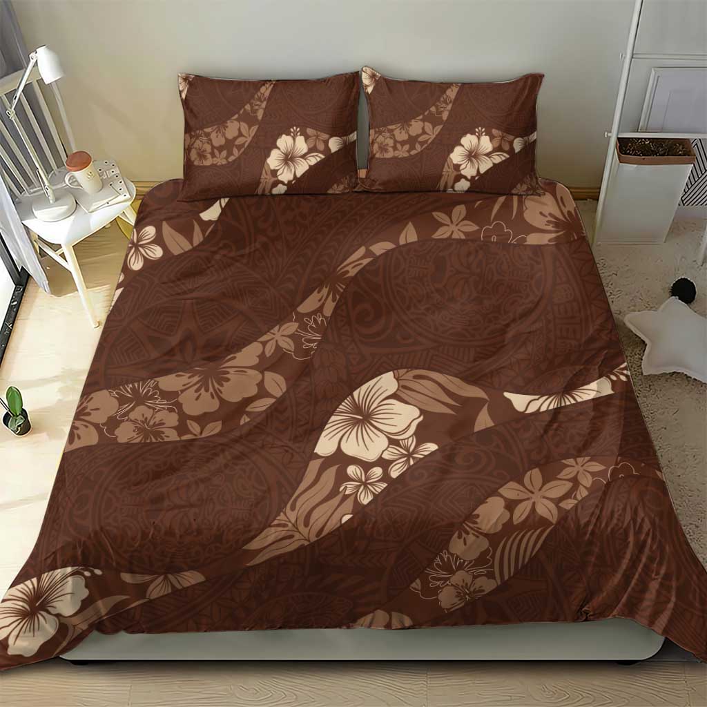 Aloha Hawaii Floral Tapa Bedding Set Patchwork Mocha - Polynesian Pride