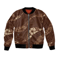 Aloha Hawaii Floral Tapa Bomber Jacket Patchwork Mocha LT7 Unisex Mocha - Polynesian Pride