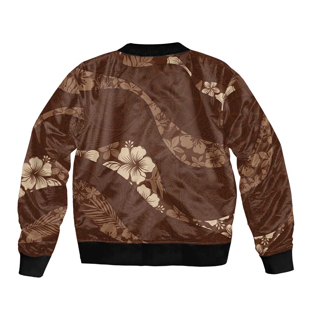 Aloha Hawaii Floral Tapa Bomber Jacket Patchwork Mocha LT7 - Polynesian Pride