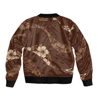 Aloha Hawaii Floral Tapa Bomber Jacket Patchwork Mocha LT7 - Polynesian Pride