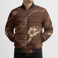 Aloha Hawaii Floral Tapa Bomber Puffer Jacket Patchwork Mocha - Polynesian Pride