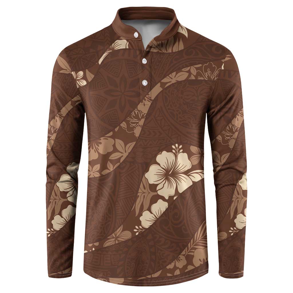 Aloha Hawaii Floral Tapa Button Sweatshirt Patchwork Mocha - Polynesian Pride