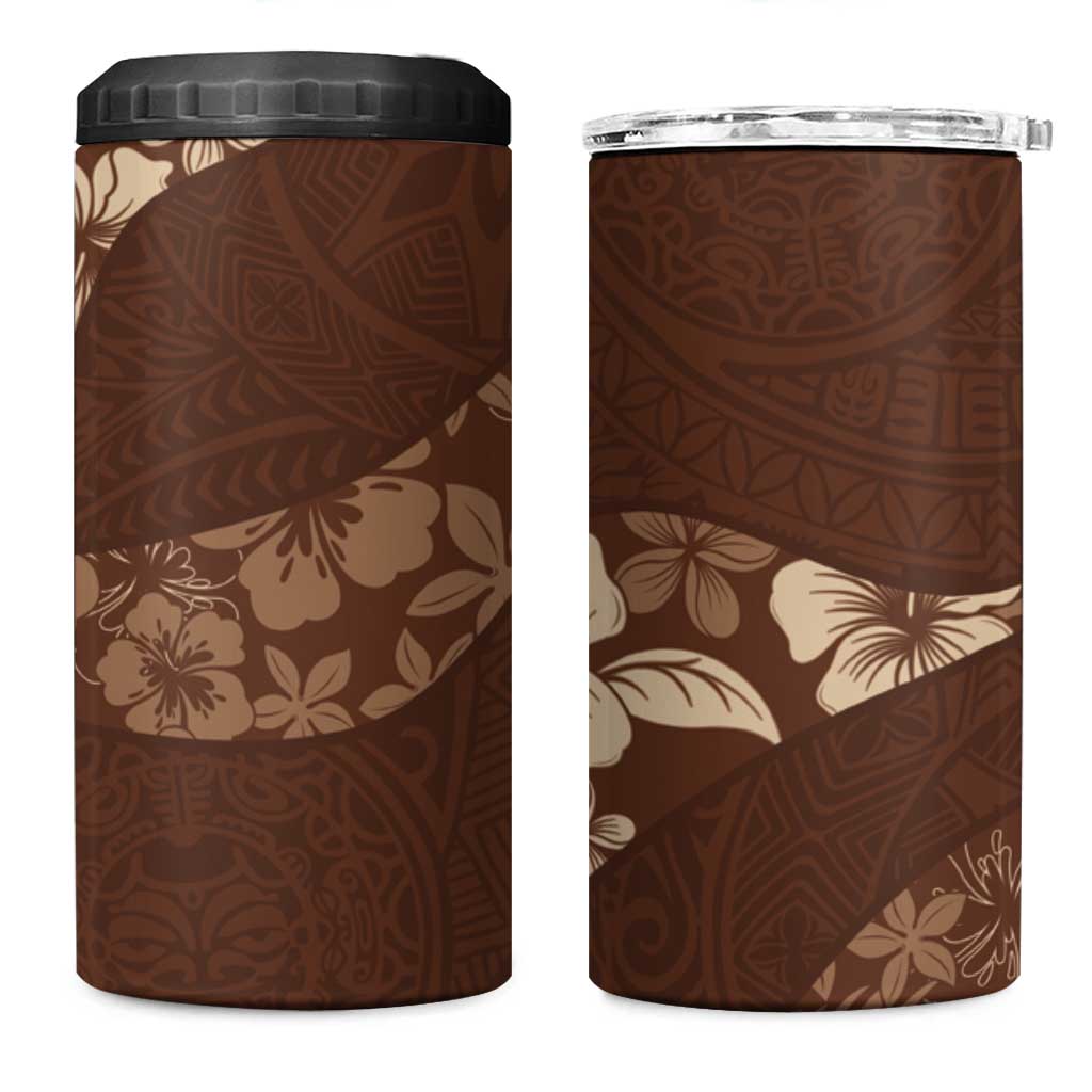 Aloha Hawaii Floral Tapa 4 in 1 Can Cooler Tumbler Patchwork Mocha - Polynesian Pride