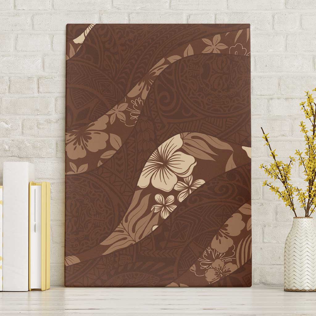 Aloha Hawaii Floral Tapa Canvas Wall Art Patchwork Mocha - Polynesian Pride