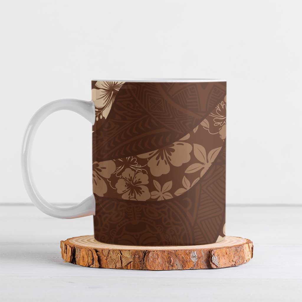 Aloha Hawaii Floral Tapa Ceramic Mug Patchwork Mocha - Polynesian Pride