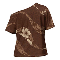 Aloha Hawaii Floral Tapa Cross Shoulder Shirt Patchwork Mocha - Polynesian Pride