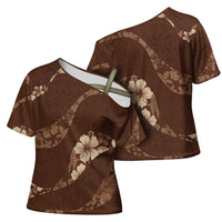 Aloha Hawaii Floral Tapa Cross Shoulder Shirt Patchwork Mocha - Polynesian Pride